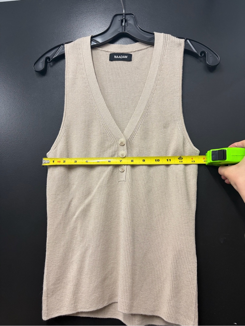NAADAM Cream Ribbed V-Neck Button Tank - Picture 3 of 5